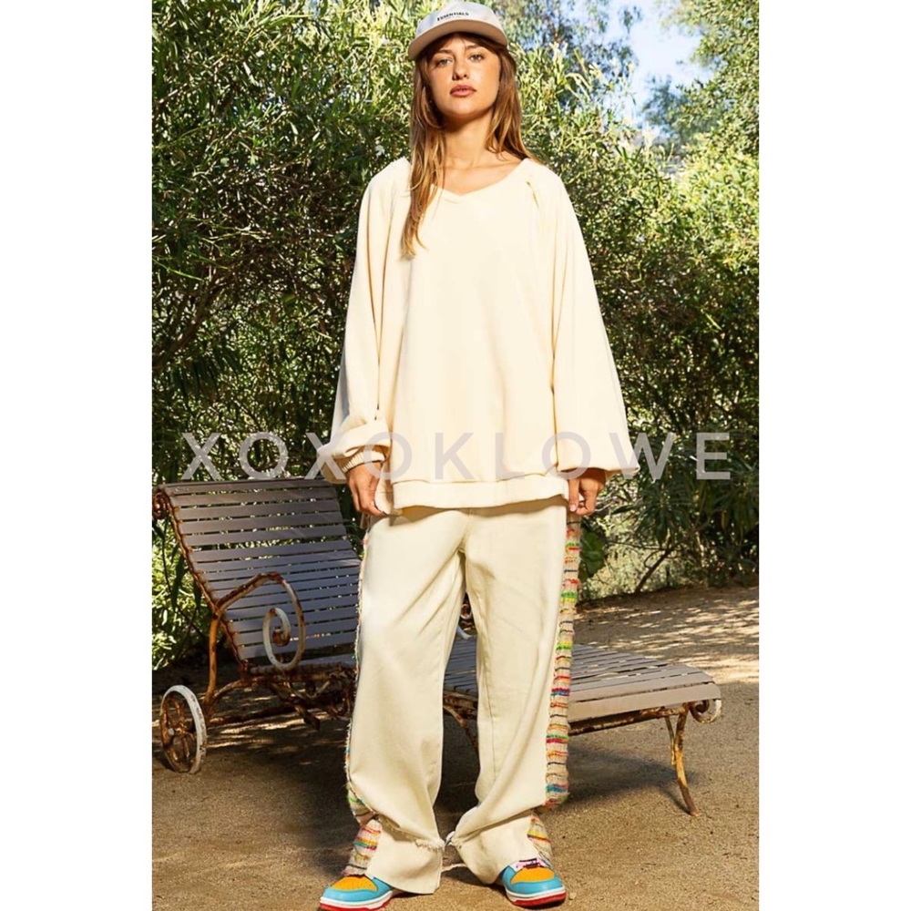 POL Butter Cream French Terry Criss Cross Back Pullover | Slouchy Fit - Picture 8 of 13